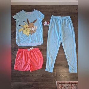Girls Pikachu & Eevee 3pc Pajama Set Size 10/12 NWT
